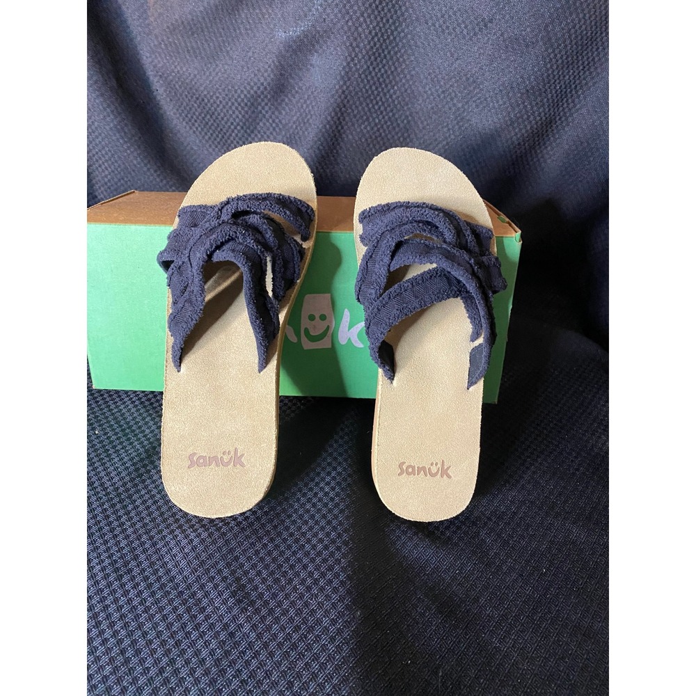 Sanuk W Fraidy Slide Black Frayed Fabric Sandals Women's Size 11 NEW
